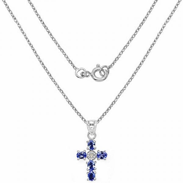 Collier/Halskette mit Diamant/Tansanit-Anhänger-0,87 Karat