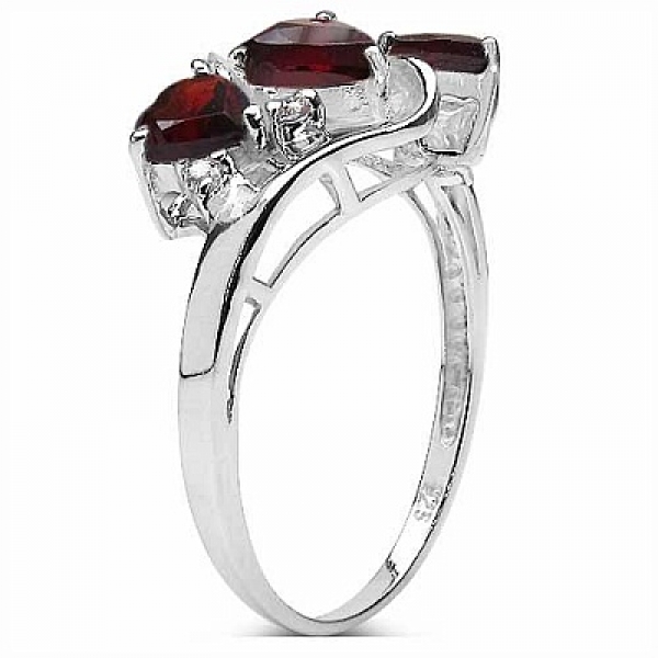 Herzen Diamant/Granat-Ring-925 Silber Rhodiniert-1,24 Karat