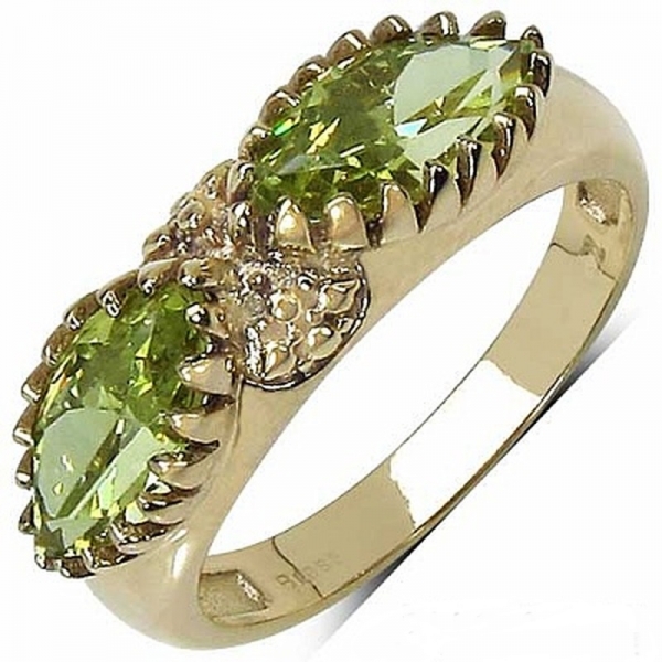 Brass-Peridot Zirkonia Ring-14 Karat vergoldet-2,88 Karat