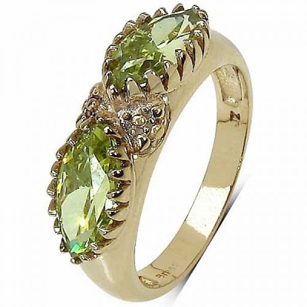 Brass-Peridot Zirkonia Ring-14 Karat vergoldet-2,88 Karat