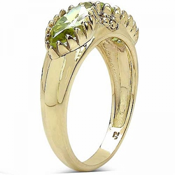 Brass-Peridot Zirkonia Ring-14 Karat vergoldet-2,88 Karat