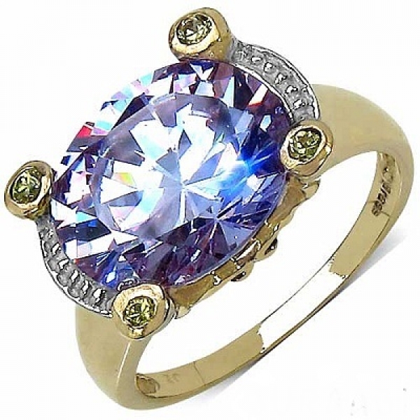 Brass-Amethyst Zirkonia Ring-14 Karat vergoldet-6,50 Karat