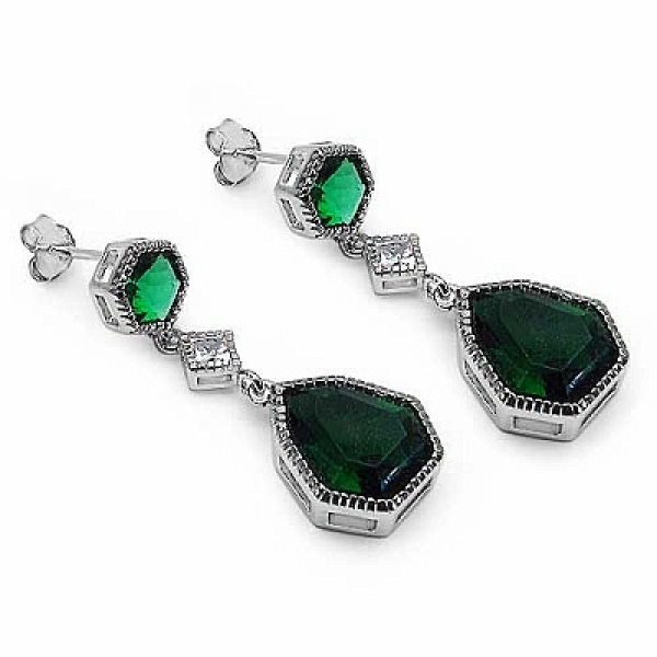 Ohrringe/Ohrhänger smaragd-grüne Zirkonia -925 Silber-Rhodiniert-12,00 Karat