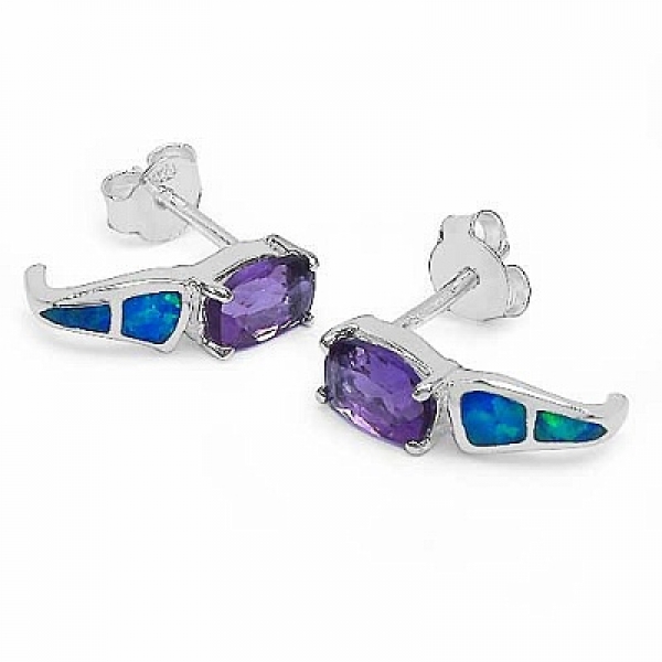 Designer-Ohrringe/Ohrstecker Amethyst-Silber Rhodiniert-0,90 Karat