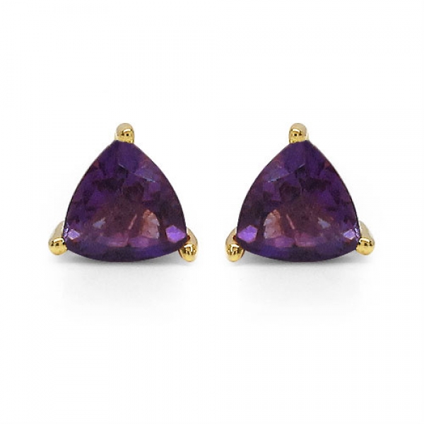 Ohrringe/Ohrstecker Amethyst-Trillion-Dreiecke-Gelbgold 10 Karat-416er Gold