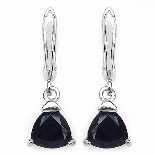Ohrringe/Ohrhänger Schwarze Saphire-925 Sterling Silber- Rhodiniert