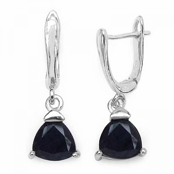 Ohrringe/Ohrhänger Schwarze Saphire-925 Sterling Silber- Rhodiniert