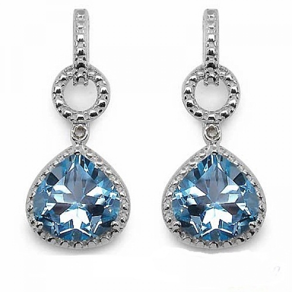 Elegante Ohrringe/Ohrstecker mit Diamant/Blautopas 3,34 Karat