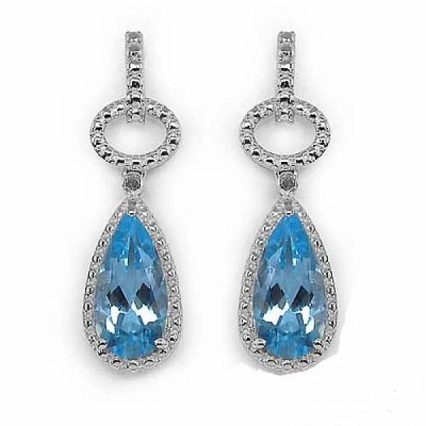 Elegante Designer Ohrringe/Ohrstecker mit Diamant/Blautopas 9,02 Karat