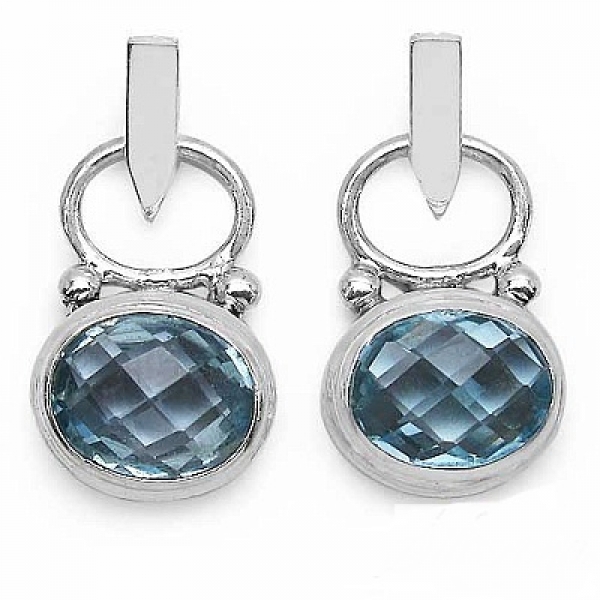 Elegante Designer Ohrringe/Ohrstecker mit facettierten Blautopas 8,00 Karat
