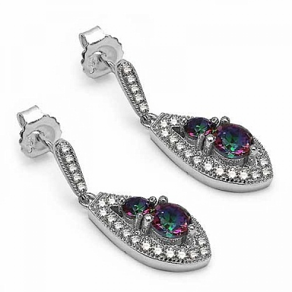 Ohrringe/Ohrstecker mit Mystik Topas/Zirkonia- 1,72 Karat-58 Steine
