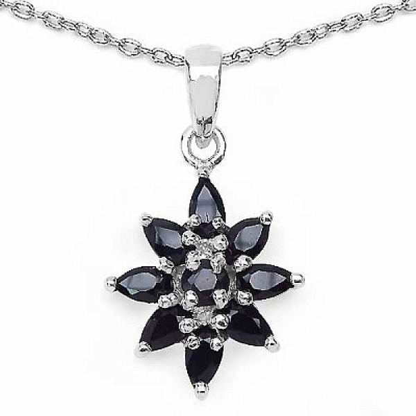 Collier/Kette mit schwarzem Saphir-Stern-Anhänger-2,62 Karat