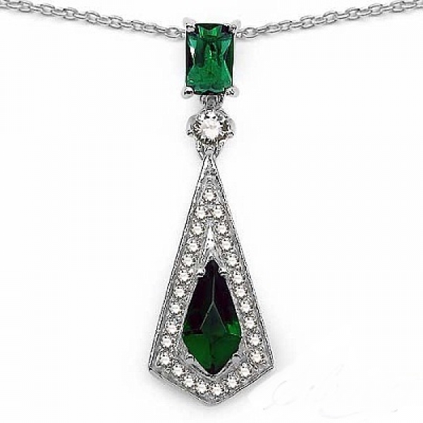 Collier/Kette mit smaragd-grünen Zirkonia-Anhänger-Silber-Rhodiniert-4,50 Karat