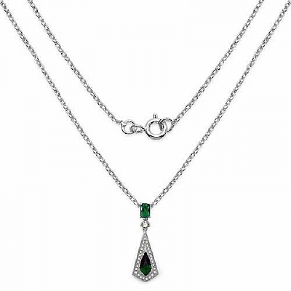 Collier/Kette mit smaragd-grünen Zirkonia-Anhänger-Silber-Rhodiniert-4,50 Karat