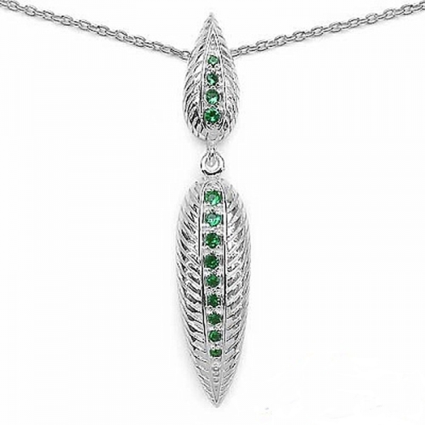 Collier/Halskette mit grünem Zirkonia Anhänger-Feder 0,35 Karat