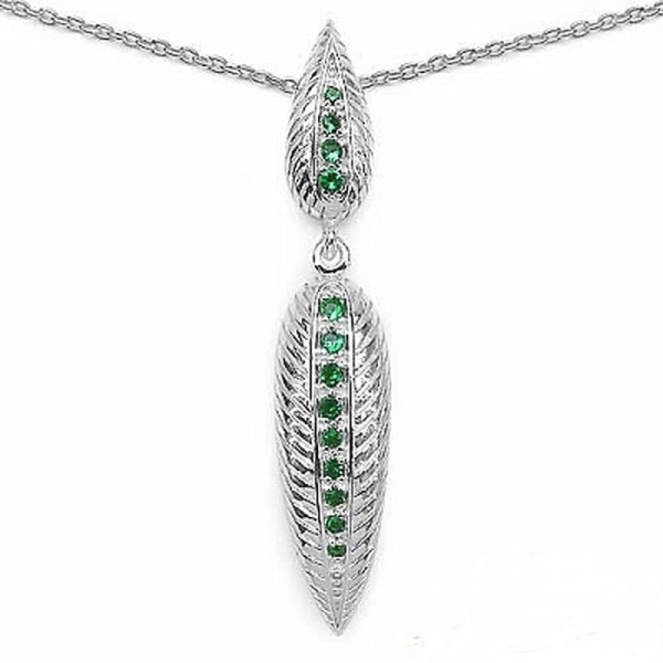 Ohrringe/Ohrstecker Grüne American Diamonds Feder-Silber Rhodiniert-0,70 Karat