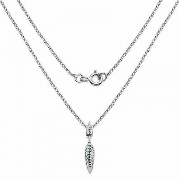 Collier/Halskette mit grünem Zirkonia Anhänger-Feder 0,35 Karat