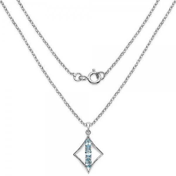 Collier/Kette mit Blautopas Anhänger-925 Silber Rhodiniert-1,79 Karat