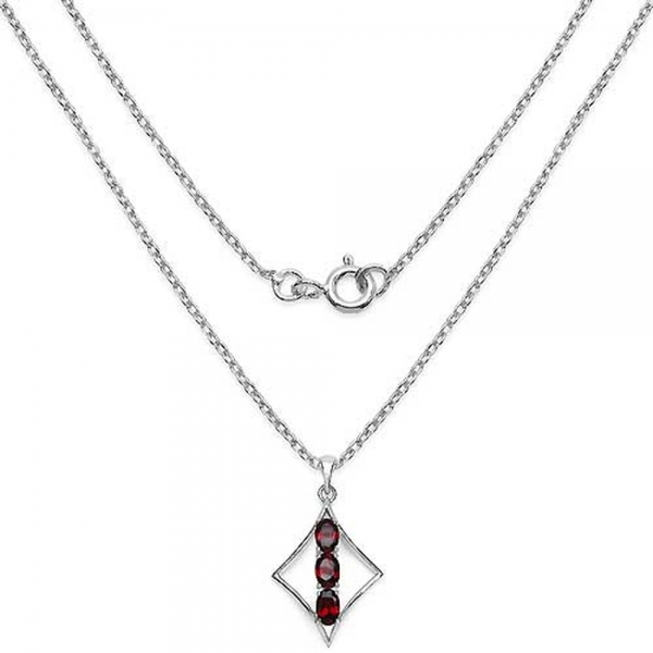 Collier/Kette mit Granat Anhänger-925 Silber Rhodiniert-1,69 Karat