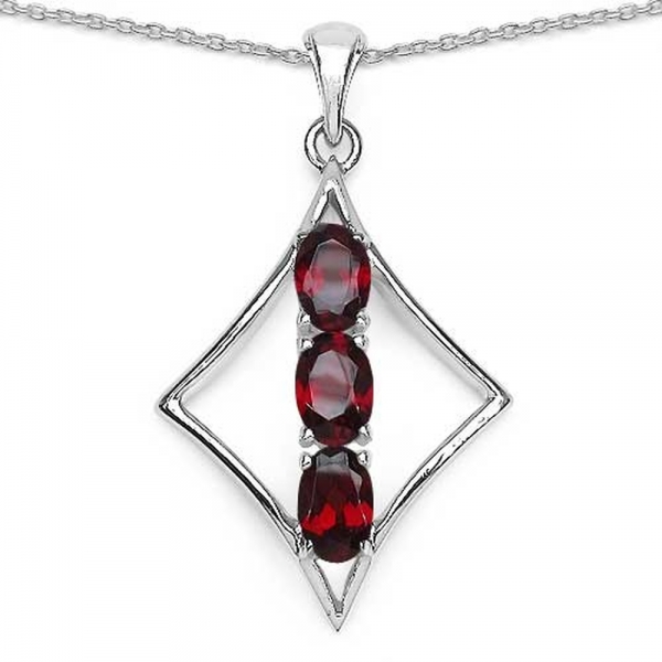 Collier/Kette mit Granat Anhänger-925 Silber Rhodiniert-1,69 Karat