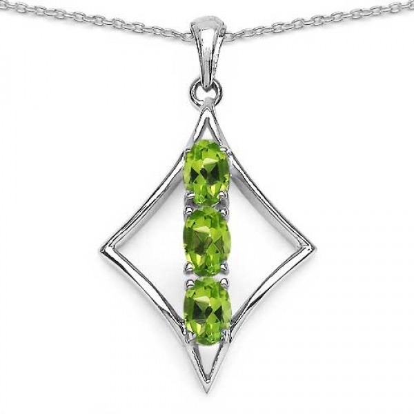 Collier/Kette mit Peridot Anhänger-925 Silber Rhodiniert-1,49 Karat