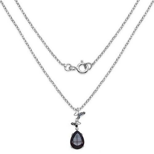 Collier/Kette mit Rauchquarz/Schwarzem Spinell-Anhänger-Schmetterlinge -7,54 Karat