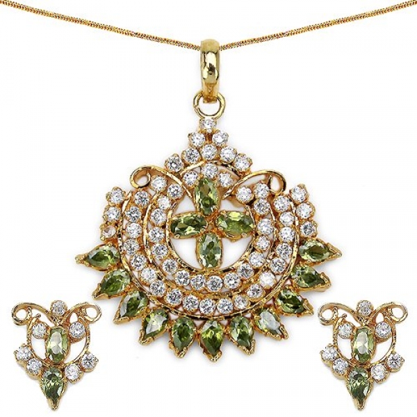 Schmuck-SET Collier,Anhänger,Ohrringe Zirkonia-Messing-vergoldet 10 Karat Gold