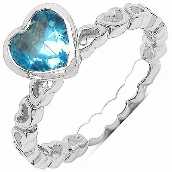 Herz-Ring Blautopas-Zirkonia-925 Sterling Silber-Rhodiniert-1,18 Karat