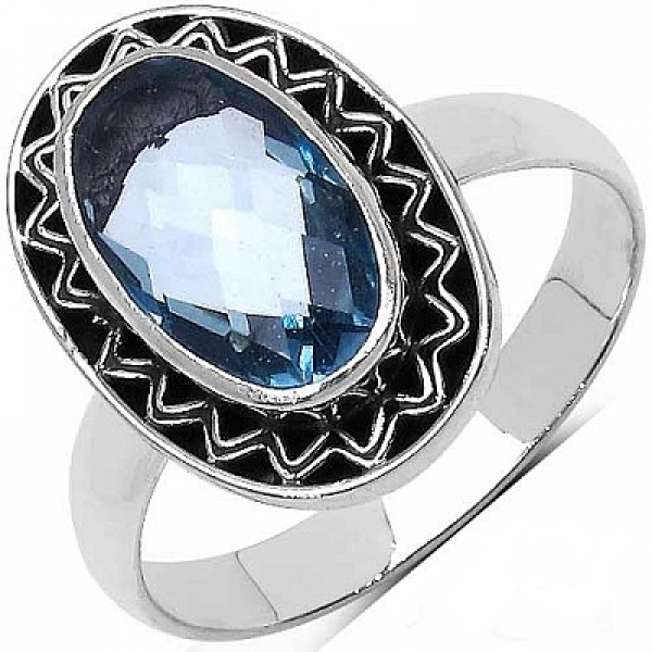 Antike Blautopas Ohrringe/Haken-Silber Rhodiniert-8,00 Karat