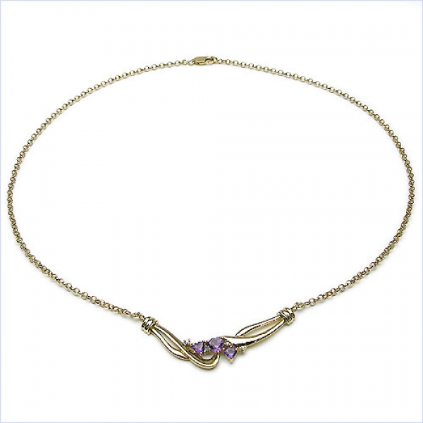 Collier/Kette m.Diamant/Amethyst-Anhänger Silb-vergold.in 10 Karat