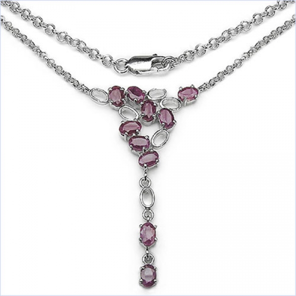 Edles Collier/Kette mit 10 ovalen Rubinen-925 Silber-Rhodiniert-6,50 Karat
