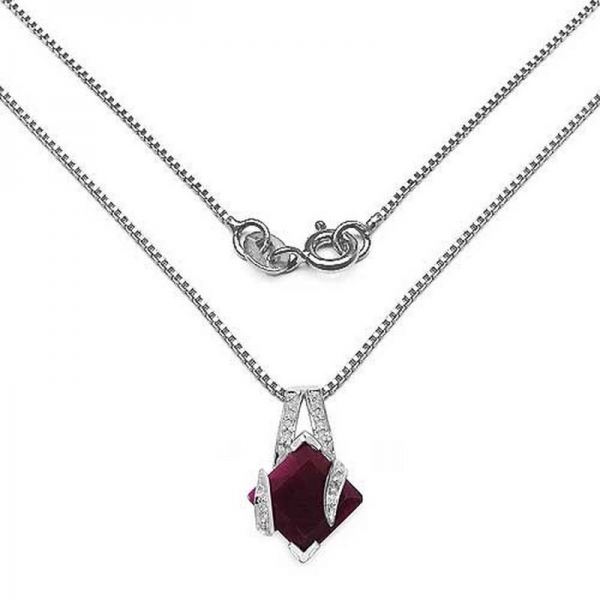 Collier/Kette-Anhänger echter Rubin-6,18 Karat-Silber-Rhodiniert