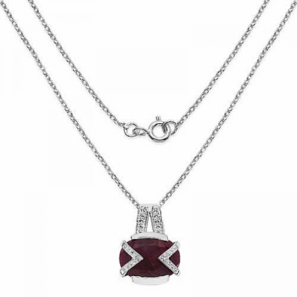 Collier/Kette-Anhänger echter Rubin-7,50 Karat-Silber-Rhodiniert