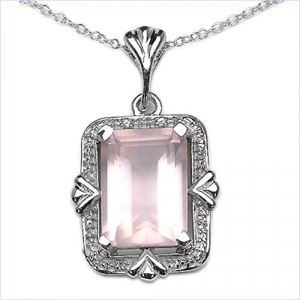 Collier/Kette mit Diamant/Rosenquarz-Anhänger 8,36Karat