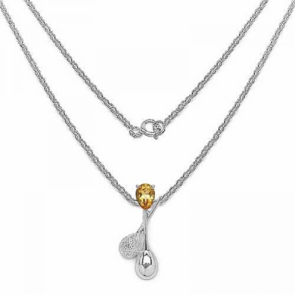 Collier/Kette mit Citrin/Diamant-Tropfen-Anhänger 925-Silber-Rhodiniert
