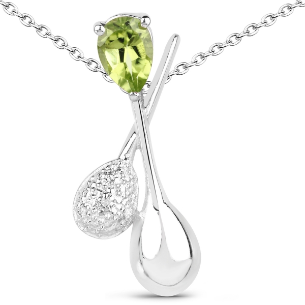 Collier/Kette mit Peridot/Diamant-Tropfen-Anhänger 925-Silber-Rhodiniert