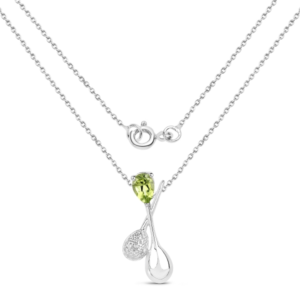 Collier/Kette mit Peridot/Diamant-Tropfen-Anhänger 925-Silber-Rhodiniert