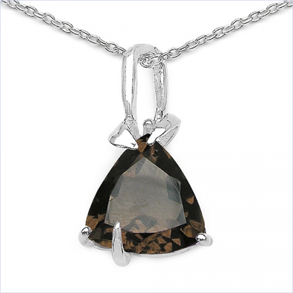 Collier/Halskette mit Smoky-Topas/Rauchquarz-Anhänger-3,10 Karat-Silber