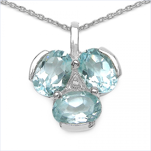 Collier/Kette mit Blautopas/Weißtopas-Anhänger 925 Sterling Silber-4,82 Karat