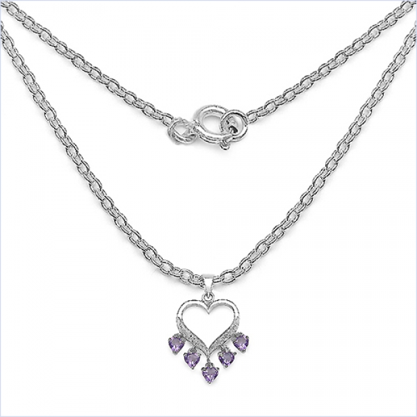 Collier/Halskette Amethyst/Weißtopas-Herzen-Anhänger-1,26 Karat