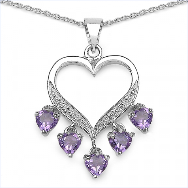 Collier/Halskette Amethyst/Weißtopas-Herzen-Anhänger-1,26 Karat