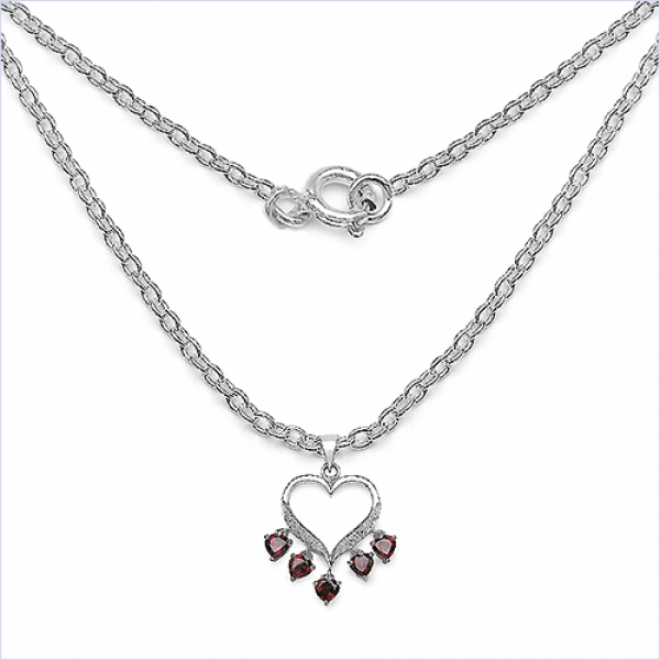 Collier/Halskette Granat/Zirkonia-Herzen-Anhänger-Silb.-1,41 Karat