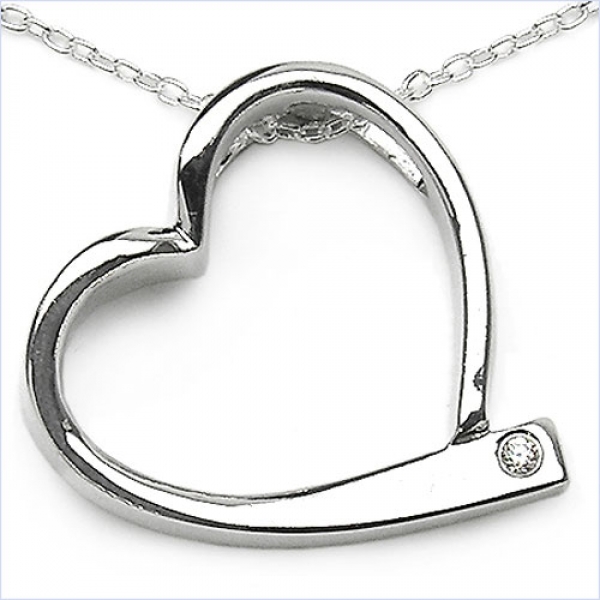 Collier/Halskette 925-Silber mit Herz Anhänger/Zirkonia