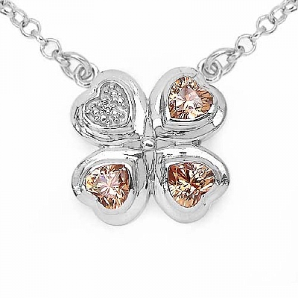 Collier/Kette mit Kleeblatt-Zirkonia-Anhänger Glücksbringer 2,41 Karat