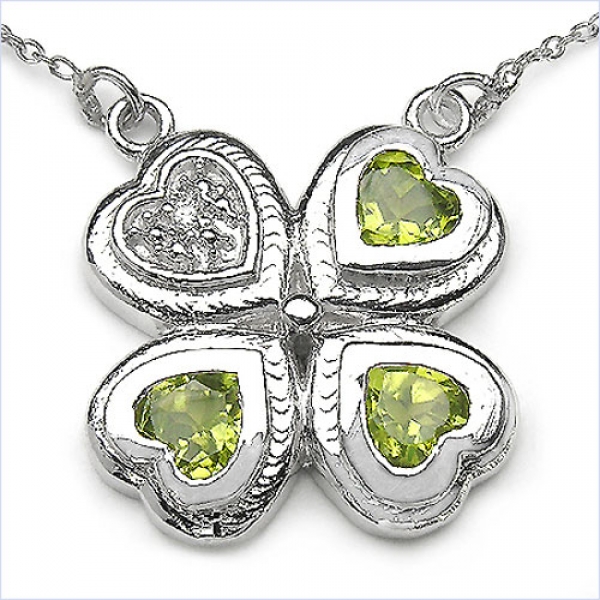 Collier/Kette m.Kleeblatt-Zirkonia/Peridot-Anhänger-1,36 Karat
