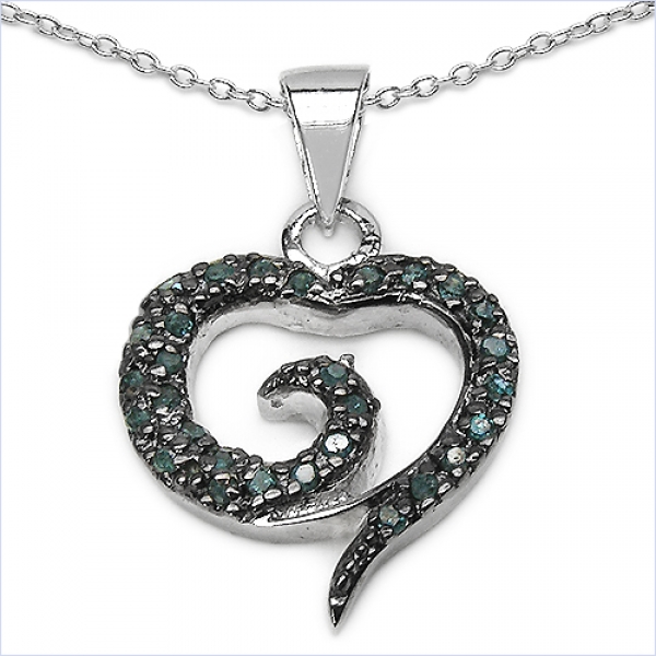 Collier/Herz-Anhänger mit 29 seltenen blauen Diamanten/Brillianten