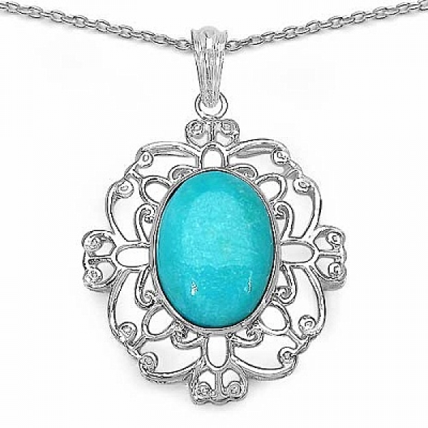 Collier/Halskette mit großem Türkis Anhänger-10,50 Karat-Silber Rhodiniert