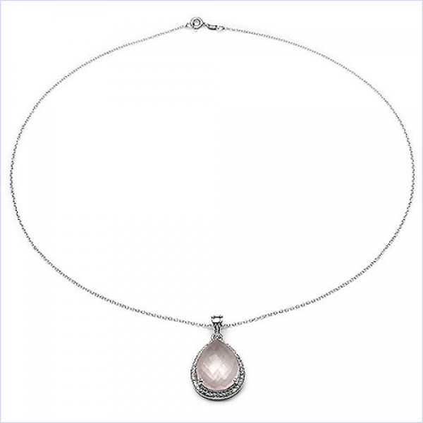Collier/Kette mit großem Rosenquarz-Anhänger 12,72 Karat