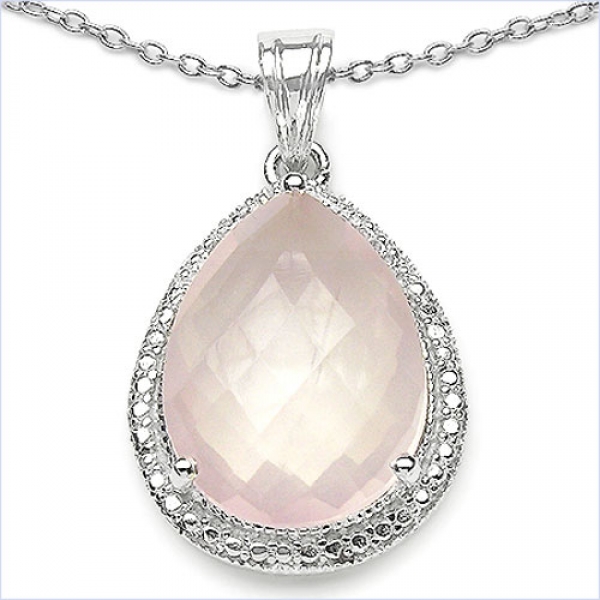 Collier/Kette mit großem Rosenquarz-Anhänger 12,72 Karat