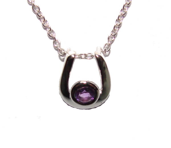 Collier/Kette m.Anhänger-Hufeisen-Amethyst-Silber/Rhodiniert
